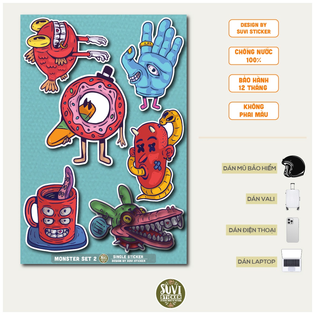 STICKER LẺ - Sticker Monster dán mũ bảo hiểm, laptop, điện thoại, vali. MSP: SS23