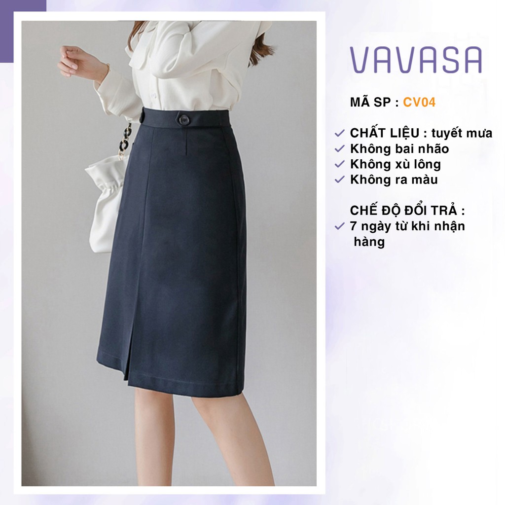 Chân váy chữ a dài lưng cao công sở xẻ tà bigsize VAVASA CV04