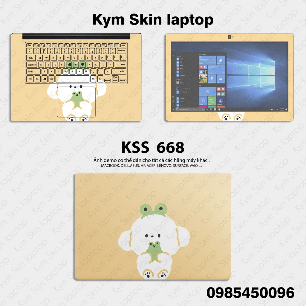 Miếng Dán Laptop - Mẫu Poodle Trắng Cực Xinh - Skin Laptop Dán Được Lên Mọi Máy - KHÔNG ĐỂ LẠI KEO