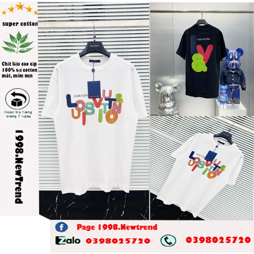 UgPL / Áo thun tay lỡ áo phông unisex nam nữ cotton oversize form rộng T-Shirt Louis Vuitton Rainbow Pattern !
