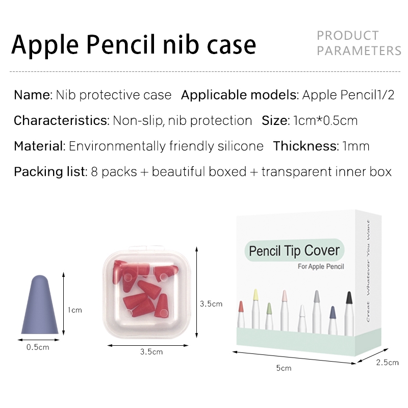 Bộ 8 đầu bọc bảo vệ ngòi bút cảm ứng Apple Pencil 1/2 bằng chất liệu silicon | BigBuy360 - bigbuy360.vn