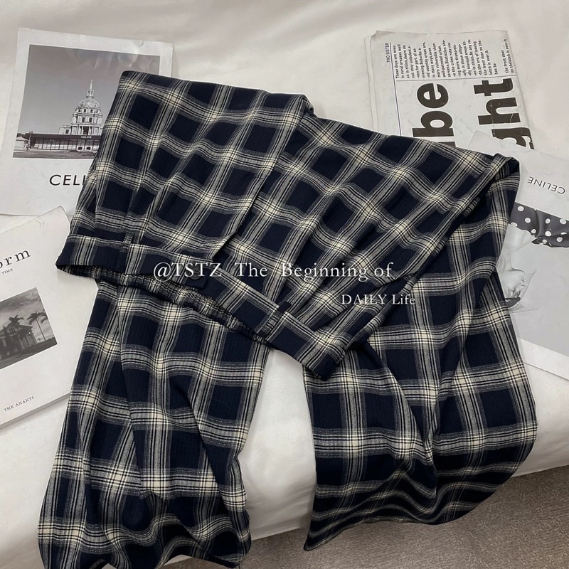 Quần kẻ caro ống suông Nieeh giống Jennie, Jisoo & Rosé Blackpink