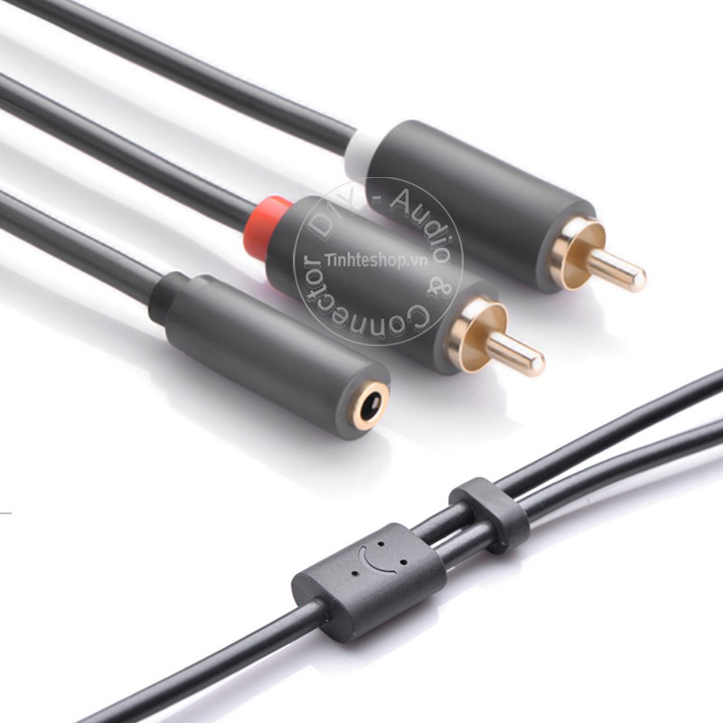 Cáp audio 3.5mm cái ra 2 AV đực 0.25 mét Ugreen 10561 - Dây chia âm thanh 3,5mm ra 2 AV RCA đực