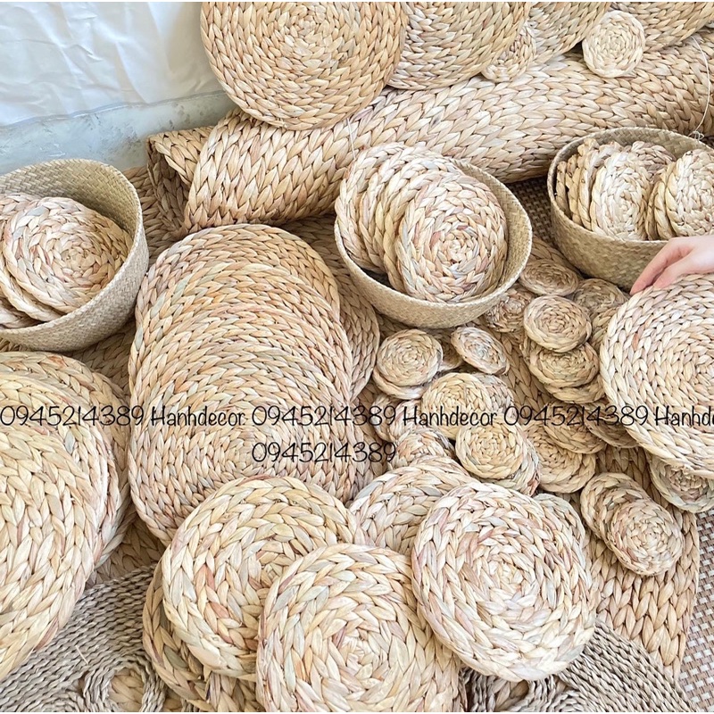 (Miếng lót ly) Thảm lục bình, thảm cói tròn 10/15/20/25/30/35cm HANHDECOR, phụ kiện chụp ảnh trang trí.