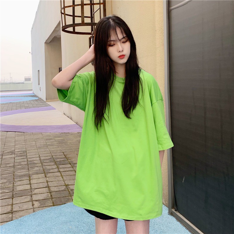 Áo phông xanh lá trơn form rộng tay lỡ - áo over xanh lá cây - green tee