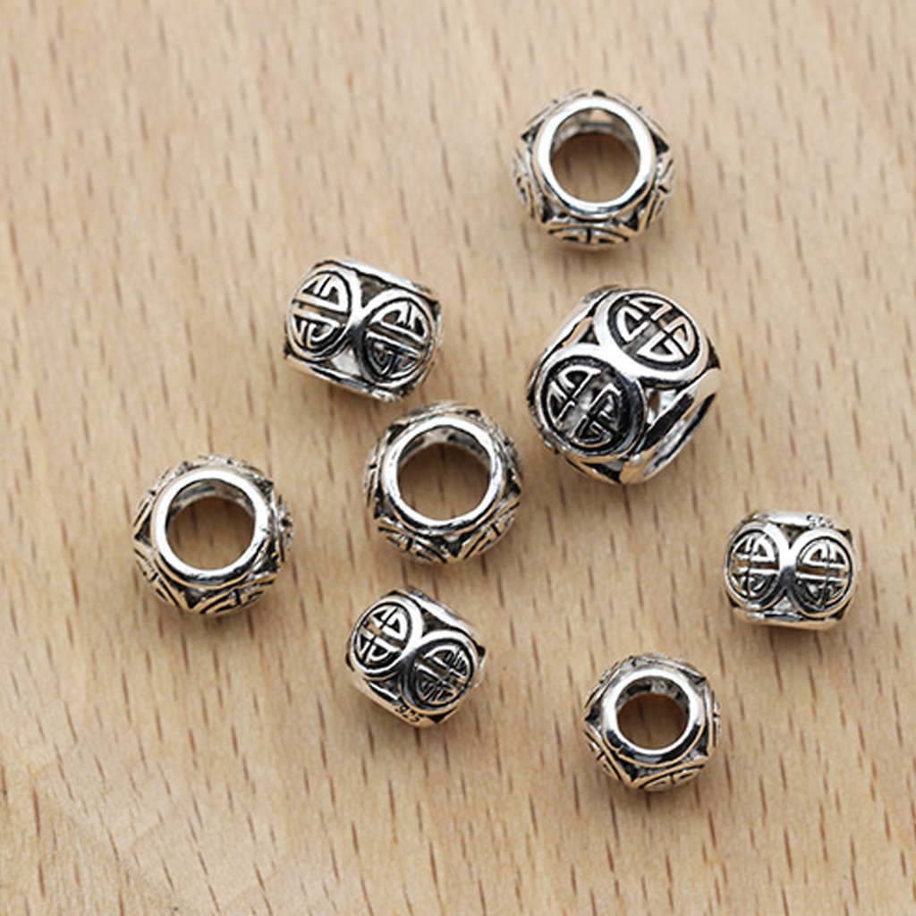 Phụ kiện Charm bạc Hạt rỗng lỗ lớn