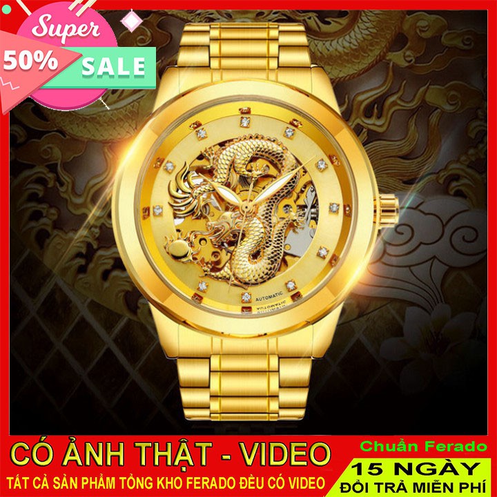 Đồng hồ nam cơ Qianba dây thép chống gỉ mặt rồng