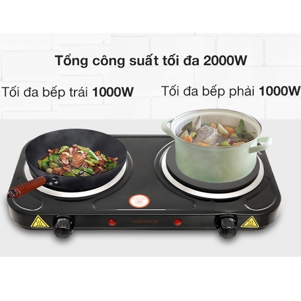 Bếp điện đôi Perfect không kén nồi, Bếp điện mini chất liệu gang tự tắt khi nước tràn - HAPOS