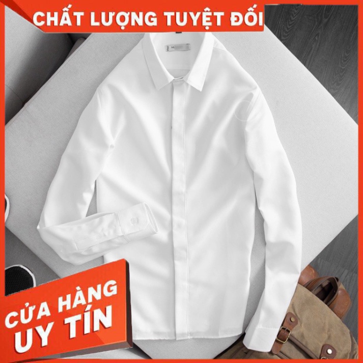 Áo Sơ mi trắng giấu khuy cao cấp không bai màu ko nhăn fom chuẩn cao cấp - Hàng nhập khẩu