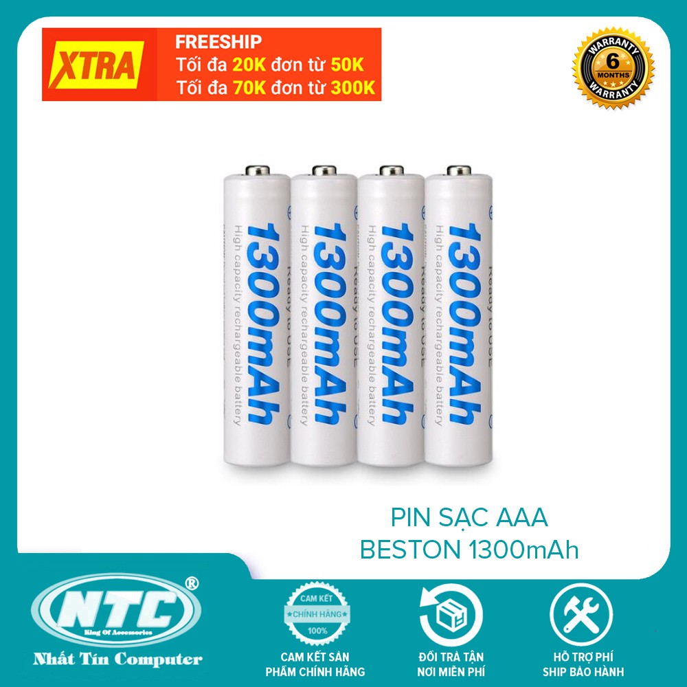 Combo 4 pin sạc AAA Beston 1100mah / 1300mah - kèm hộp nhựa đựng pin (Trắng)