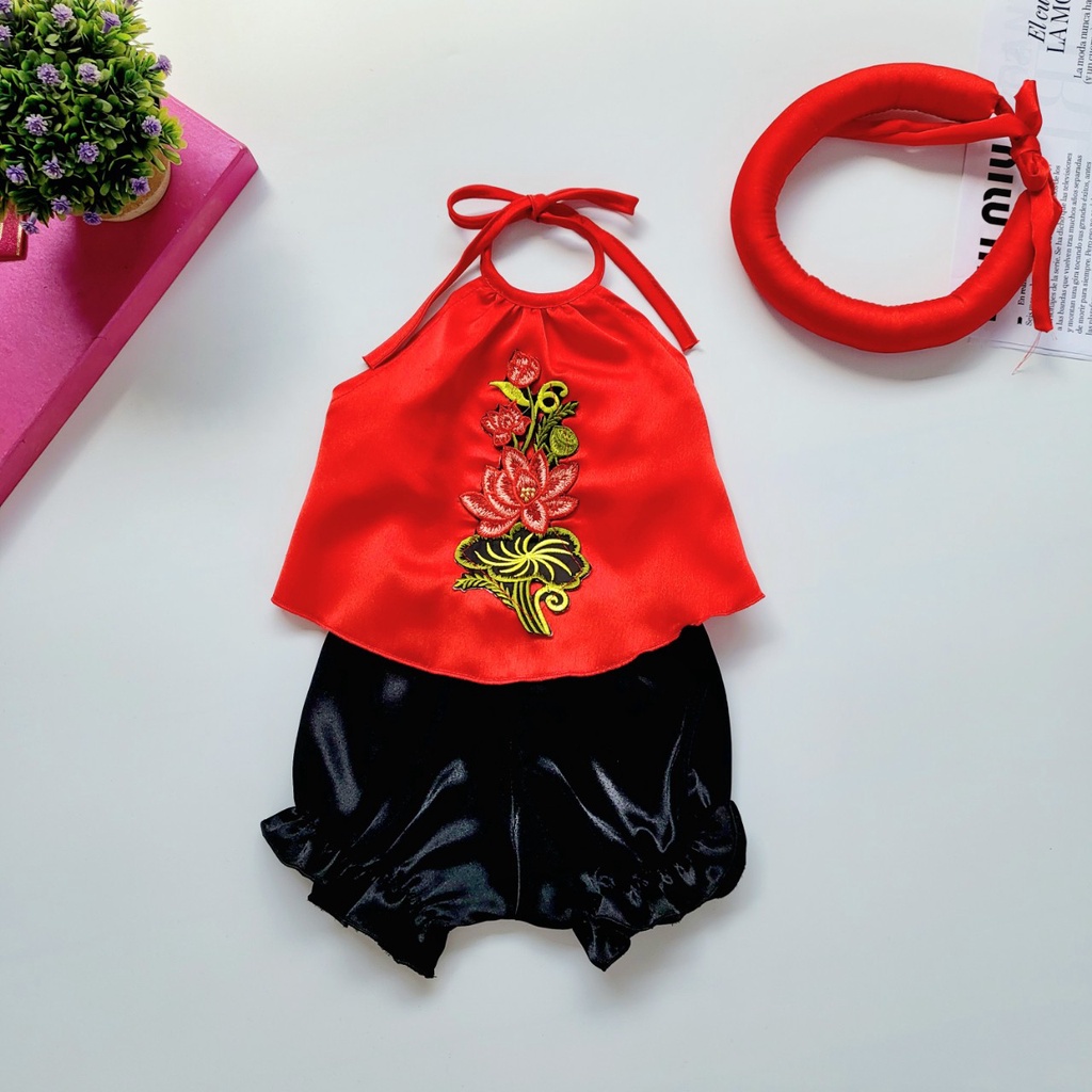 Yếm Đào Tết  màu đỏ cho bé gái ,bé sơ sinh từ  3-15kg