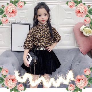Set váy họa tiết da báo cho bé gái từ 10- 22 kg