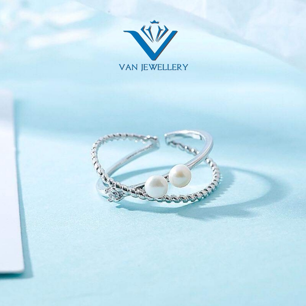 Nhẫn bạc Van jewelry V10156 nhẫn Freesize đính Ngọc trai nhân tạo dễ thương