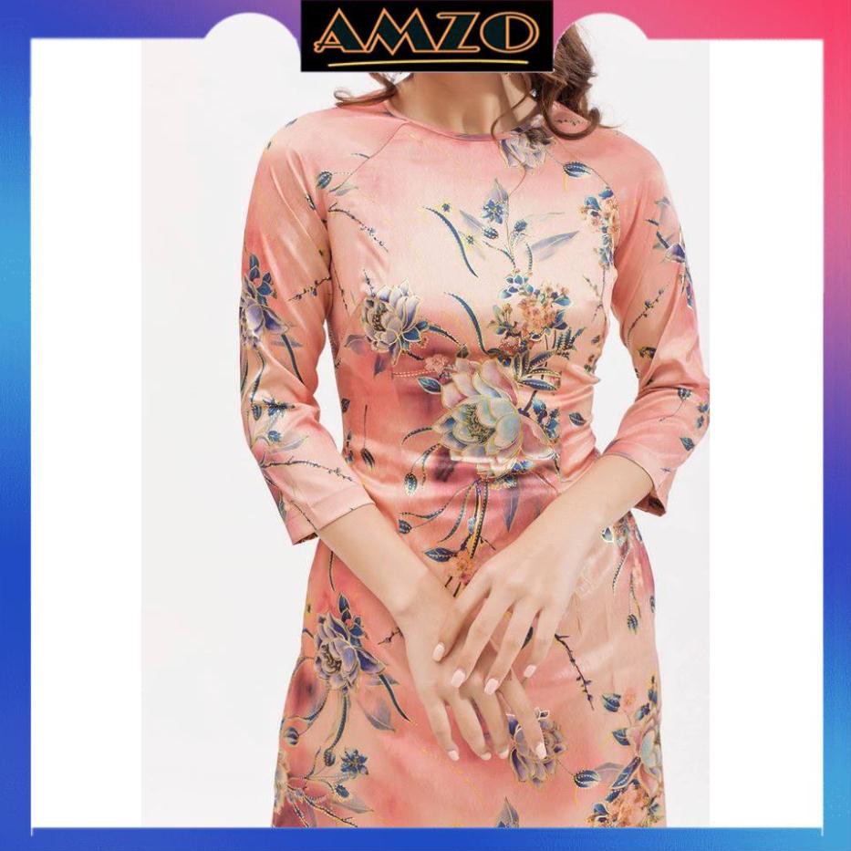 Áo Dài May Sẳn, Áo Dài Nữ Cổ Kiềng Tay Lửng Chất Gấm Vân Gỗ Màu Hồng Ruốc Họa Tiết Hoa Viền Nhũ, Hàng Thiết Kế Sang Chản | BigBuy360 - bigbuy360.vn