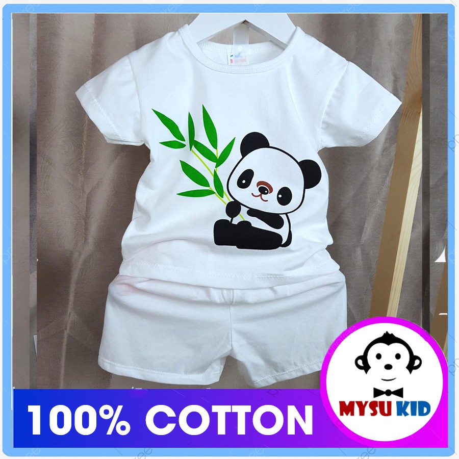 Đồ bộ bé trai bé gái ngắn tay màu trắng thun cotton 100%