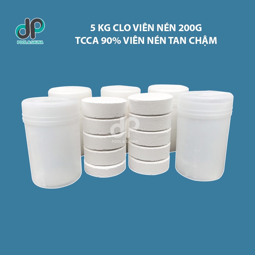 CLO VIÊN NÉN TCCA 200G  - 5kg CHLORIN 90% - Tiêu diệt các vi sinh vật, diệt tảo, rong rêu trong nước