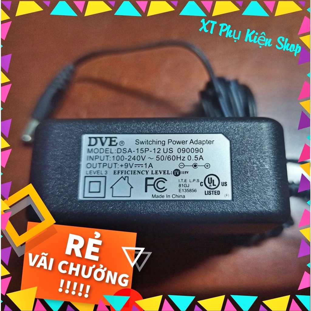 Nguồn Adapter 9V - 1A DVE zin đầu lớn chân tròn dùng cho switch,tv box,camera loại tốt