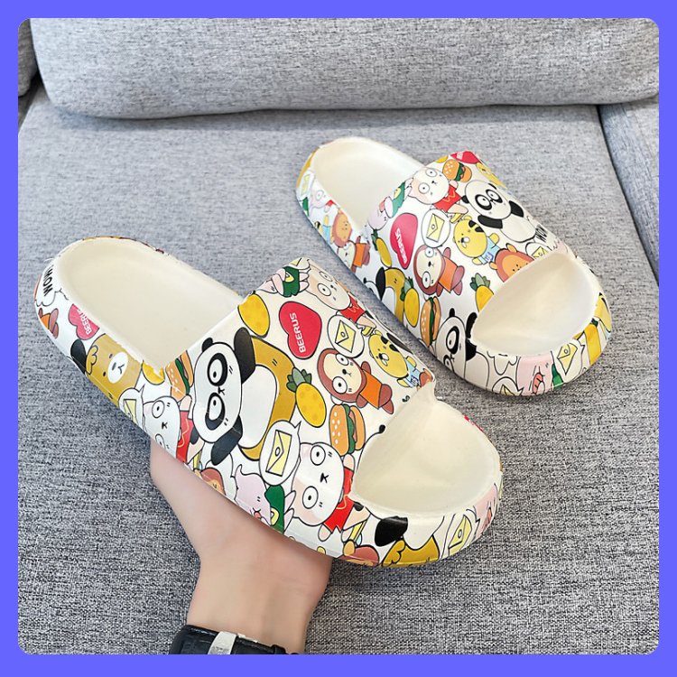 Dép bánh mì Hàn Quốc dáng quai ngang hình gấu thỏ vui nhộn đế dày êm ái đi học đi trong nhà đa năng phong cách dễ thương