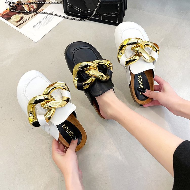 Fashion Chain Decoration Ulzzang Lazyshoes Loafer Slippers Women Shoes