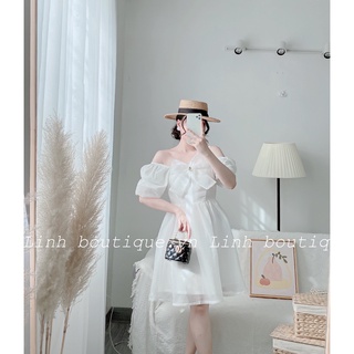 Váy nữ Vic's cổ vuông thiết kế tay phồng dáng dài, Đầm thời trang công sở cao cấp dự tiệc sang trọng V105