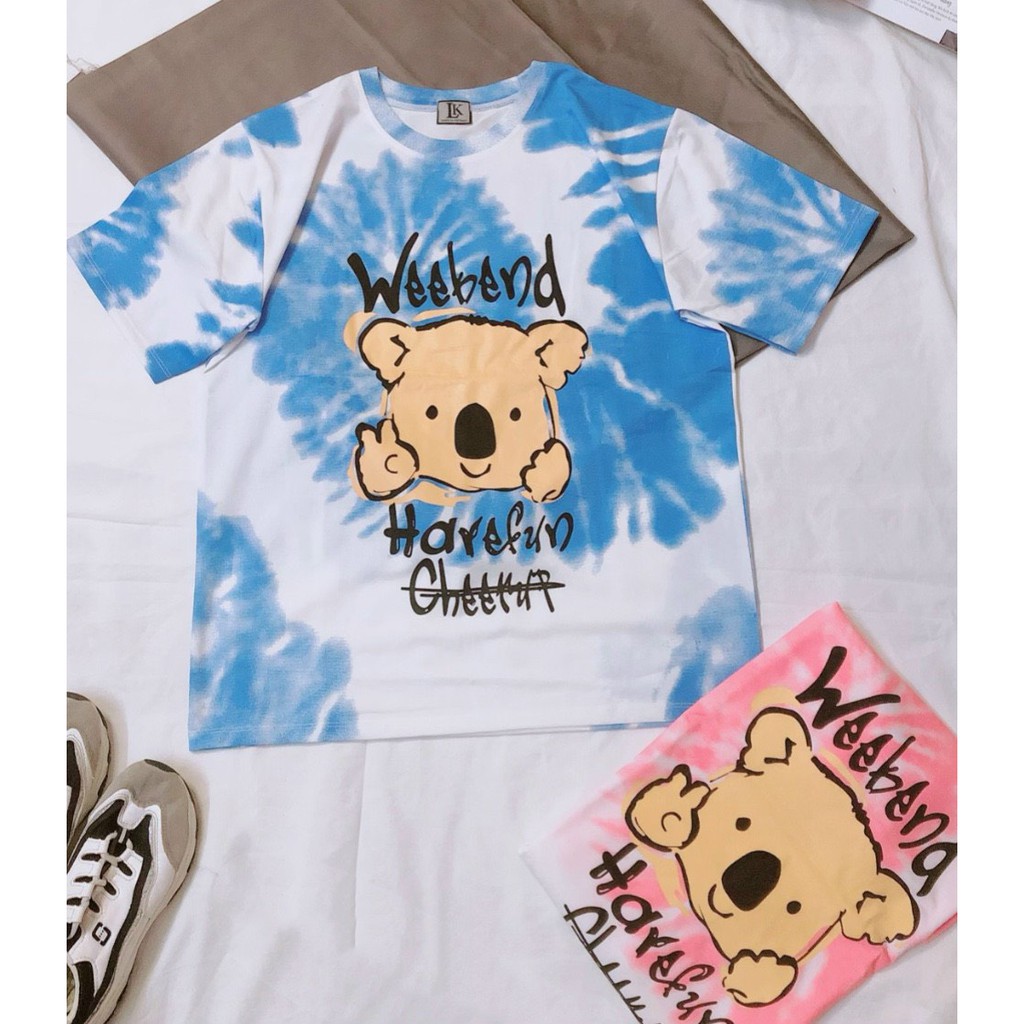 Áo thun in hình màu loang thú xinh hot nhe ảnh thật