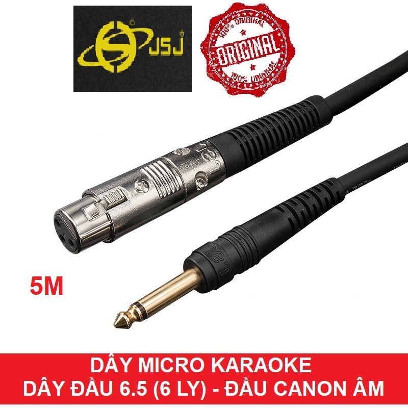 Dây micro dài 5m JSJ – Dây jack canon cái ra 6ly – Cáp micro karaoke - Hàng hãng – Chống nhiễu - Chống rối