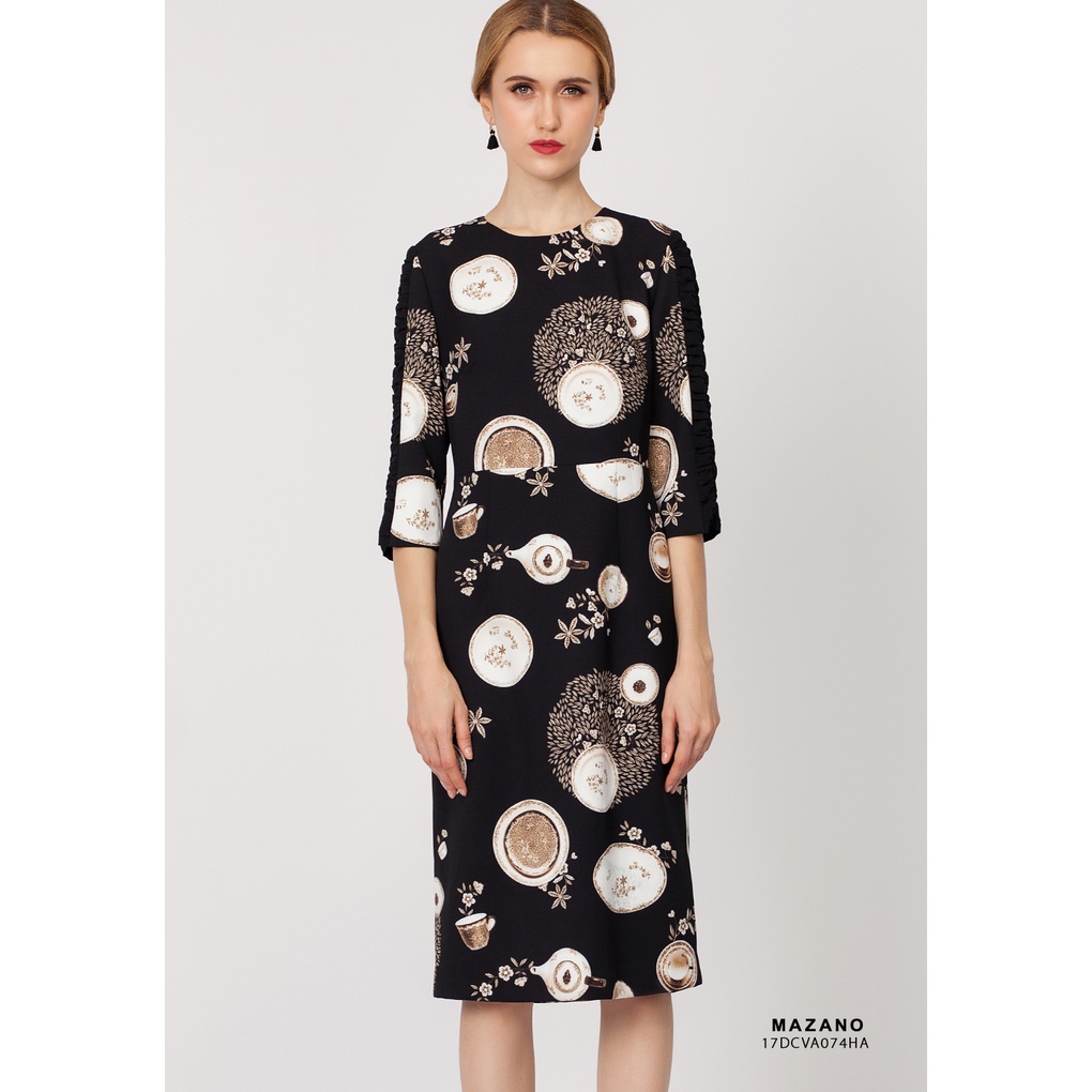 Váy ôm họa tiết gốm sứ phối tay Chiffon MAZANO MS 17DCVA074DE chất liệu vải Hàn thích hợp đi làm đi chơi