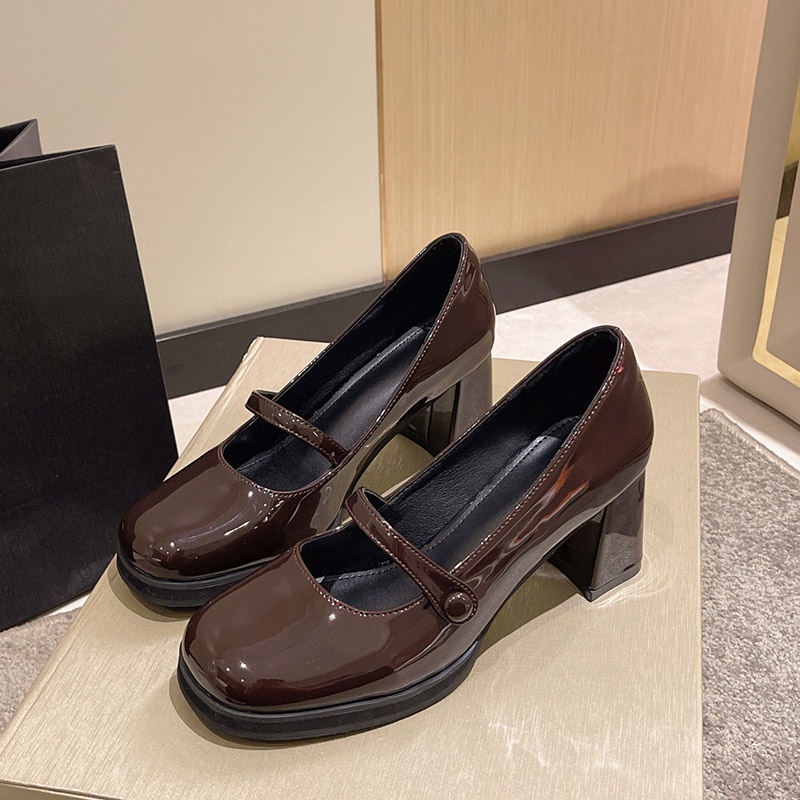 Giày cao gót IELGY mũi vuông miệng nông phong cách retro chunky dành cho nữ