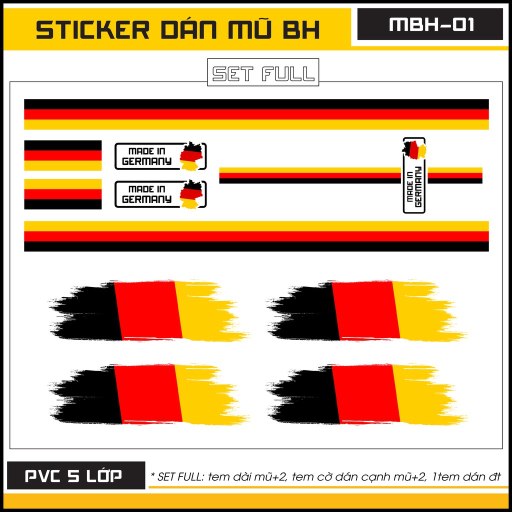 Sticker Dán Mũ Bảo Hiểm Cờ Đức Mã  MBH-01 - Hình Dán Mũ Bảo Hiểm Chất Liệu Decal Chống Nước Cắt Sẵn Thiết Kết Bởi Azstic