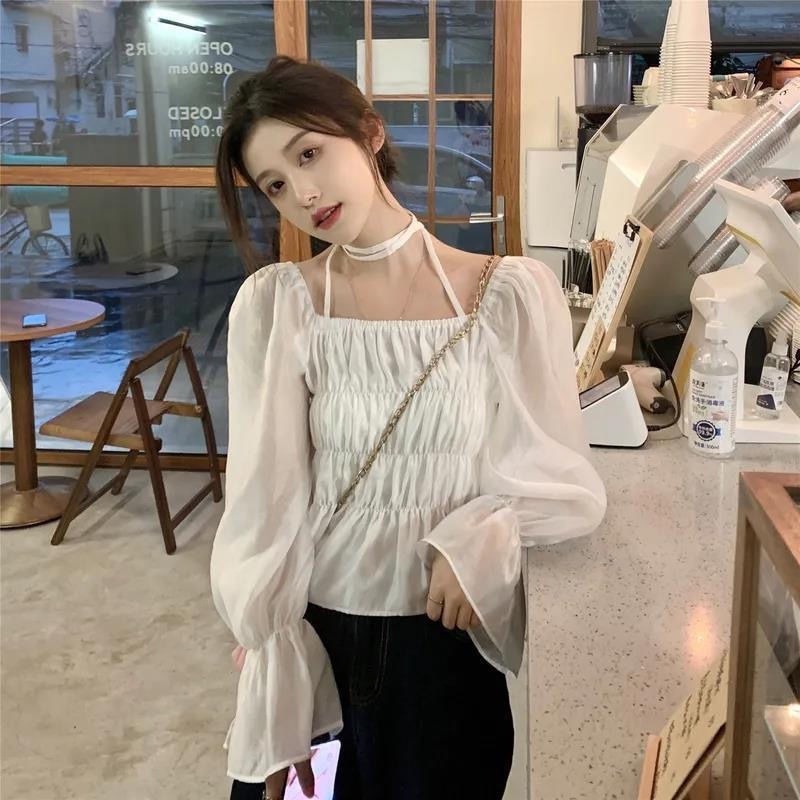 Áo Sơ Mi Dài Tay Cổ Vuông Thời Trang Theo Phong Cách Pháp Cho Nữ