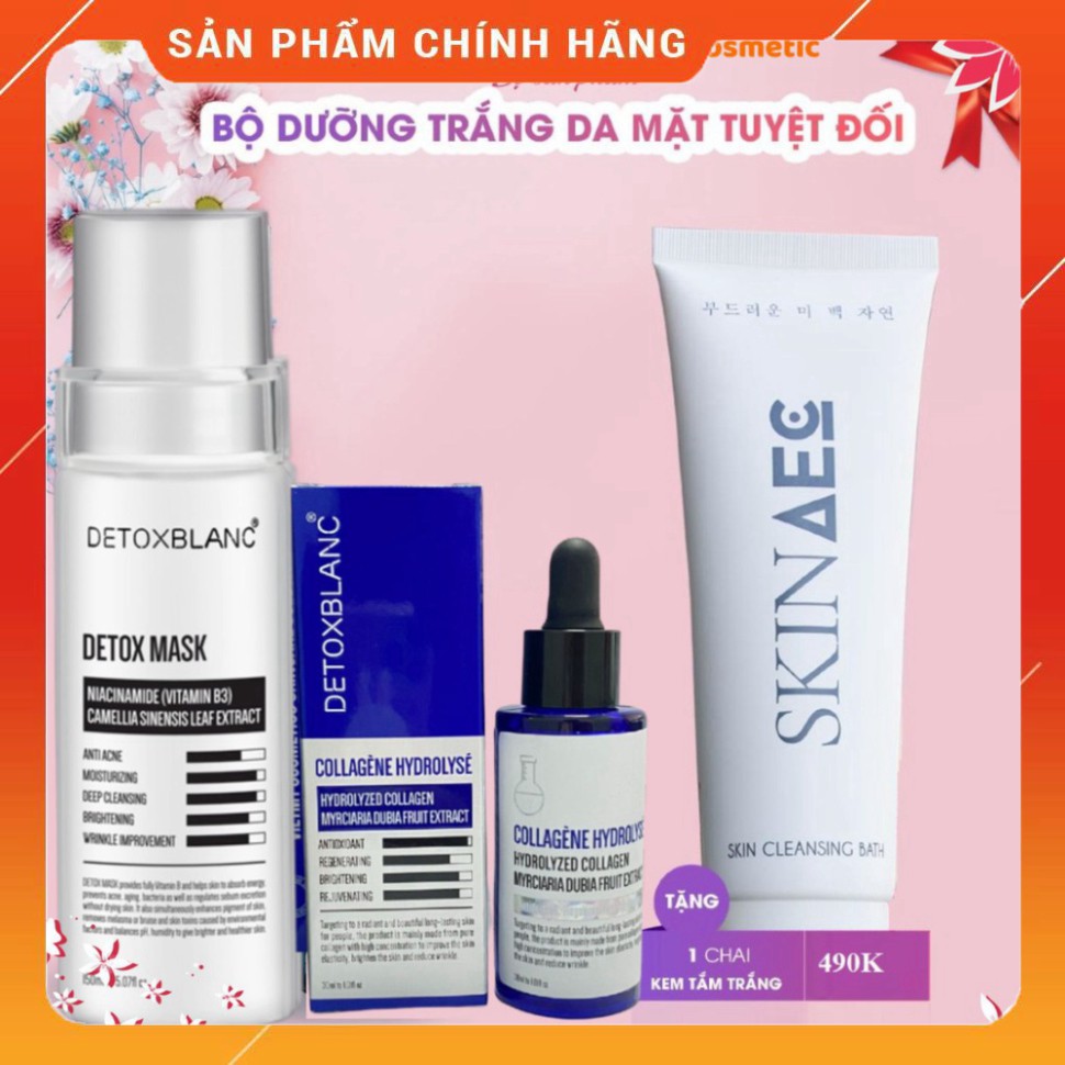 VMPGS MPGS Combo dưỡng trắng da Detox blanc (Detox mask+ serum collagen) tặng kèm sữa tắm trắng hàng ngày skin aec shopm