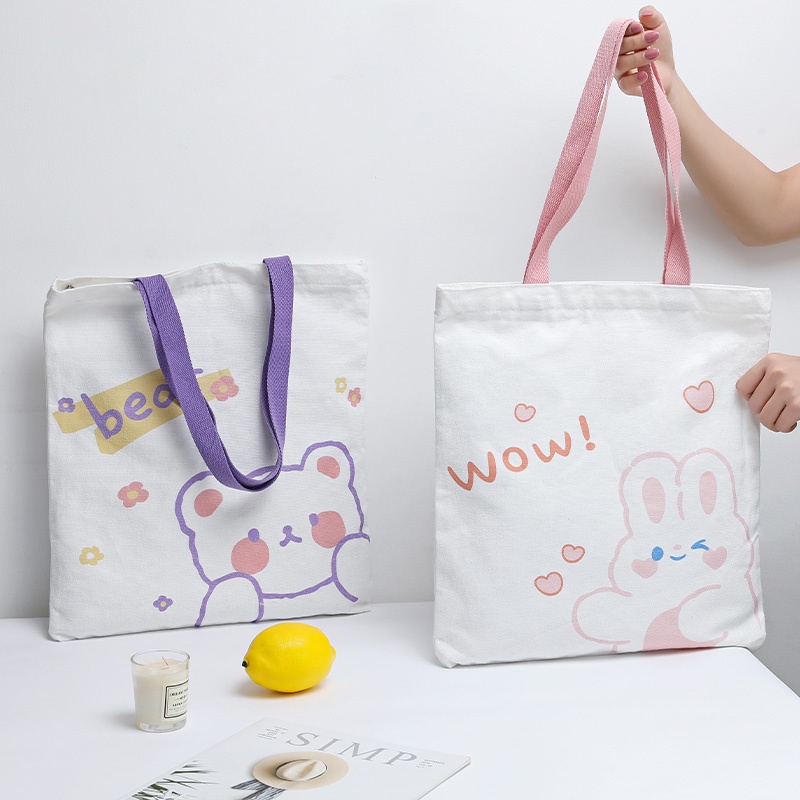 Túi vải in họa tiết hoạt hình dễ thương cho nữ