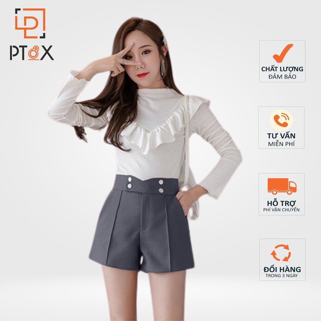 Quần short đùi nữ 4 khuy lệch chất tuyết mưa