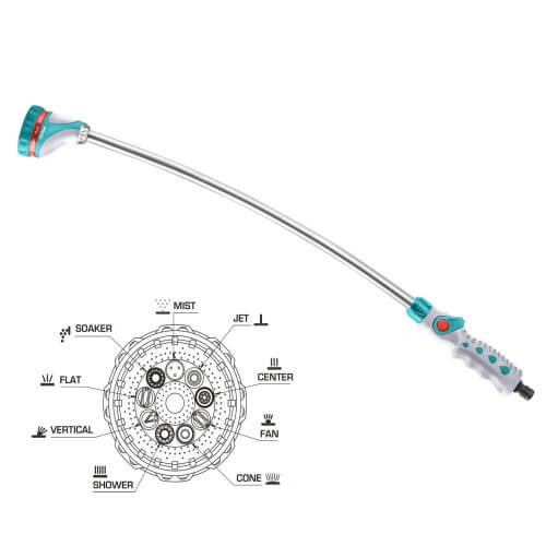 Cần xịt nối dài - đầu phun tưới nước dài 28inch Total 9 chế độ ( kiểu phun) Góc phun điều chỉnh được