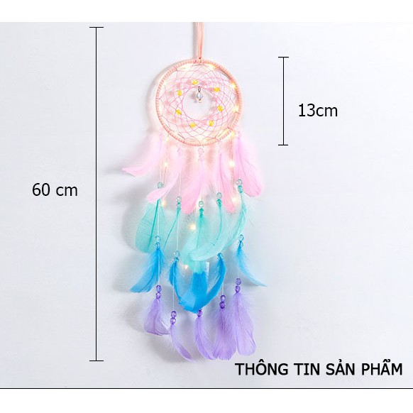 Dreamcatcher -Lưới giấc mơ kèm lông vũ tinh tế giúp không gian trở nên đẹp hơn gồm có đèn vs không có đèn