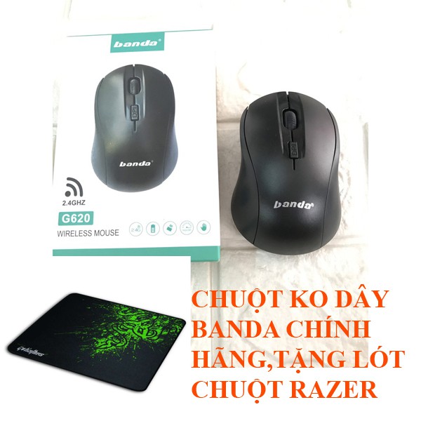 COMBO CHUỘT KHÔNG DÂY BANDA G620 CHÍNH HÃNG TẶNG LÓT CHUỘT RAZER
