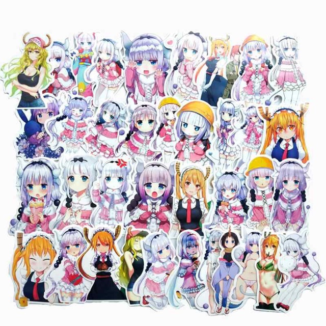 Sticker anime maid dragon 30 ảnh ép lụa lhacs nhau có đề can bóc dán