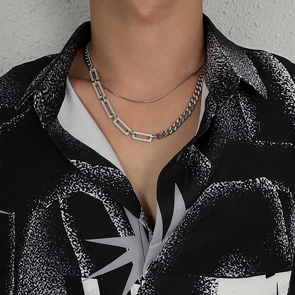 Dây chuyền titan phối 2 kiểu xích chữ nhật và xích vát cạnh không gỉ MN01