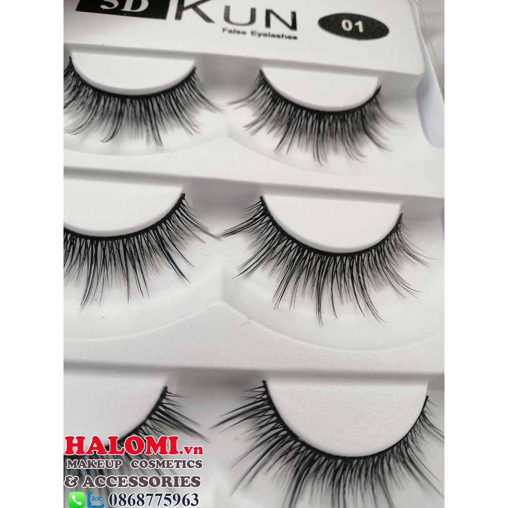 Lông mi giả tự nhiên Kun 5D01 5 cặp cao cấp chính hãng HALOMI chuyên dùng cho makeup