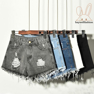 Quần Short Jean Rách Cạp Cao Cho Nữ