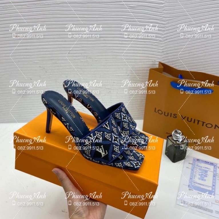 Guốc LV Gót Nhọn Quai Vải 2 Màu Xanh Đen Full Size 35-39