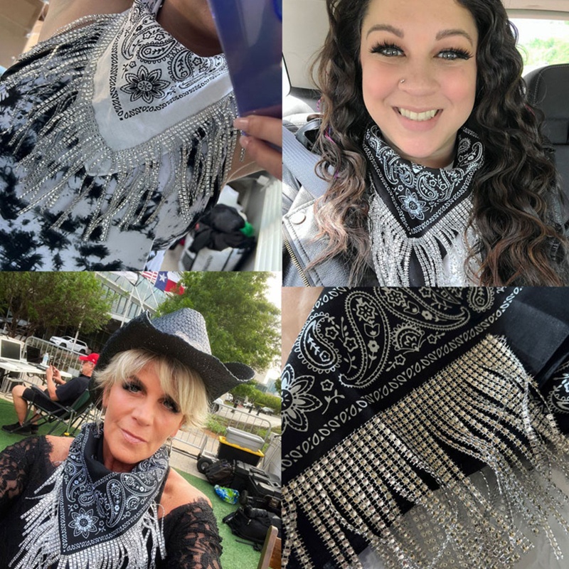 Khăn Bandanas Đính Đá Phối Tua Rua Thời Trang
