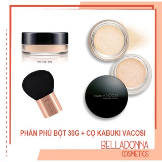 [ Hàng chính hãng] Phấn phủ dạng bột Vacosi Loose Powder Natural Studio 30g (hộp lớn) + Tặng 1 kèm cọ Kabuki
