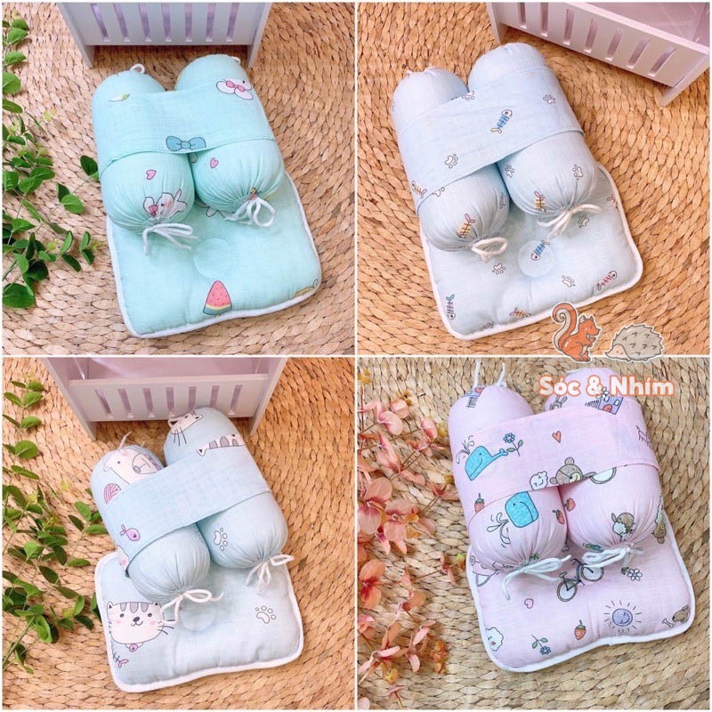 Bộ Gối Chặn Và Gối Lõm Vỏ Bông Cho Bé Chống Bẹp Đầu