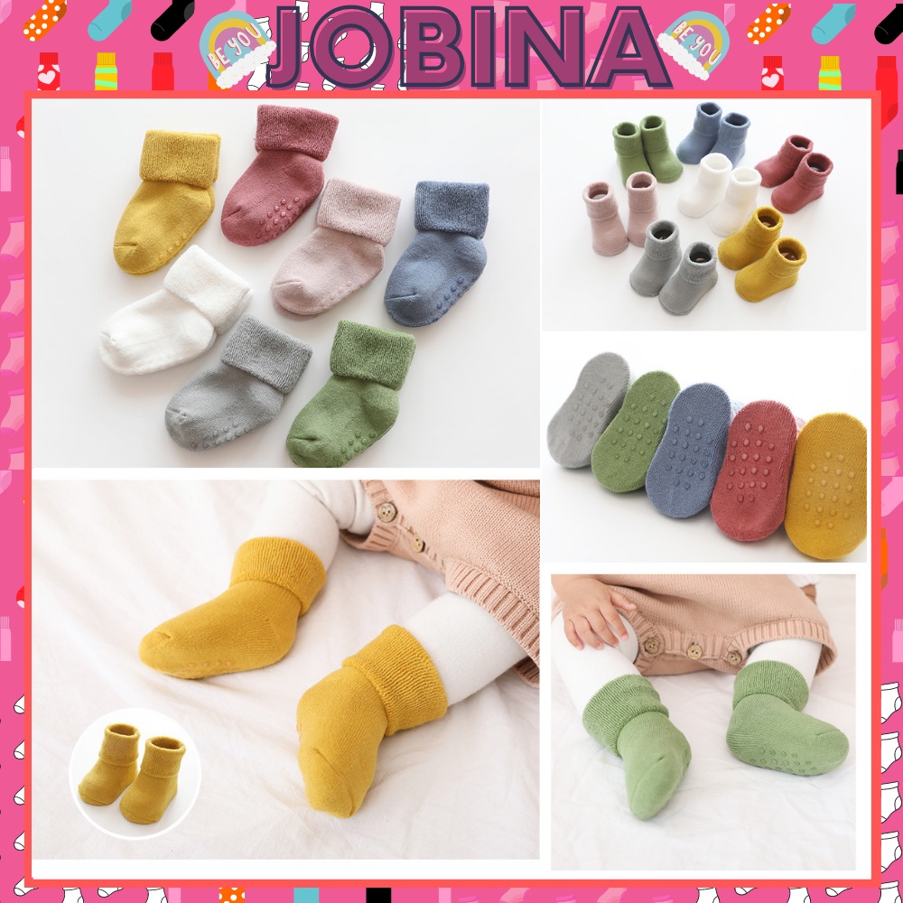 Tất trẻ em mùa đông mới JOBINA vớ trẻ em chải bông xù dày ấm chống trơn trượt TCN04 đủ size 0 - 3 tuổi