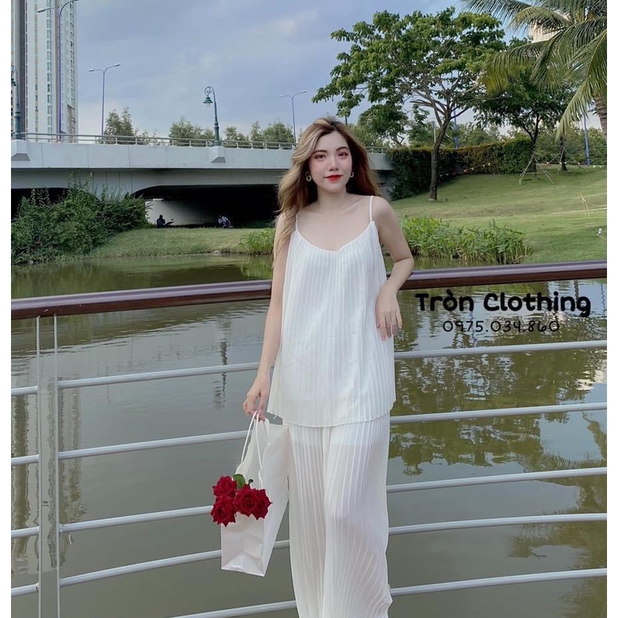 Set nữ 2 dây trắng dập li bồng bềnh - Hàng có sẵn - Xưởng may Lộc Vân - V09