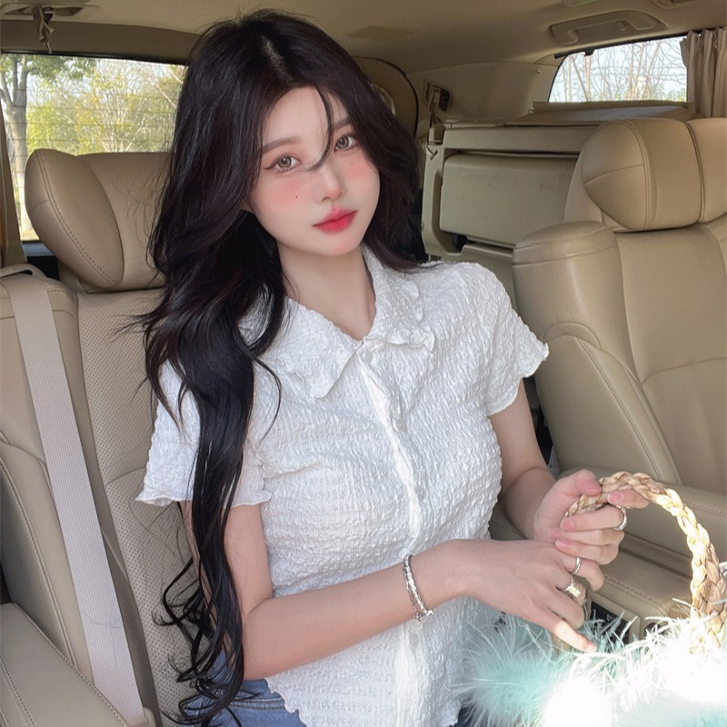 Áo ZHELIHANGFEI polo dệt kim ngắn tay thiết kế lệch tà cá tính