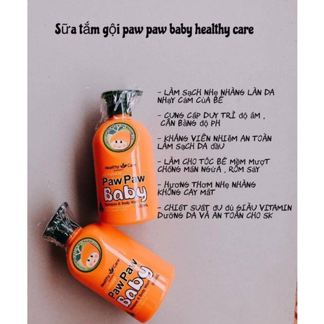 [ÚC] Sữa Tắm Gội (đu đủ) Paw Paw Baby Healthy Care 500ml