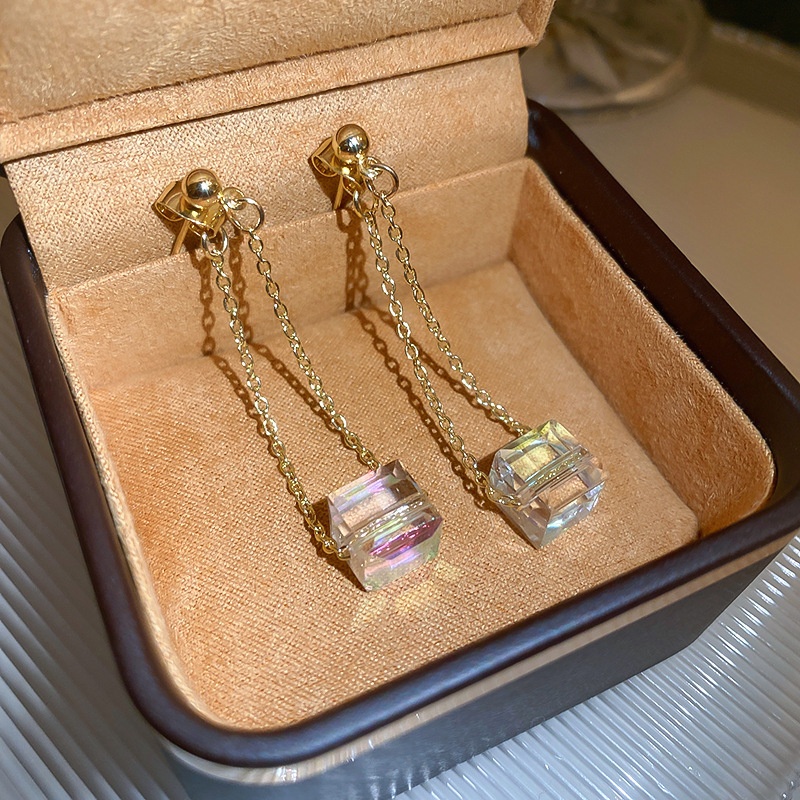 Bông Tai Hình Khối Lập Phương Bằng Kim Loại Trước Và Sau Phong Cách Hàn Quốc Thời Trang 2022