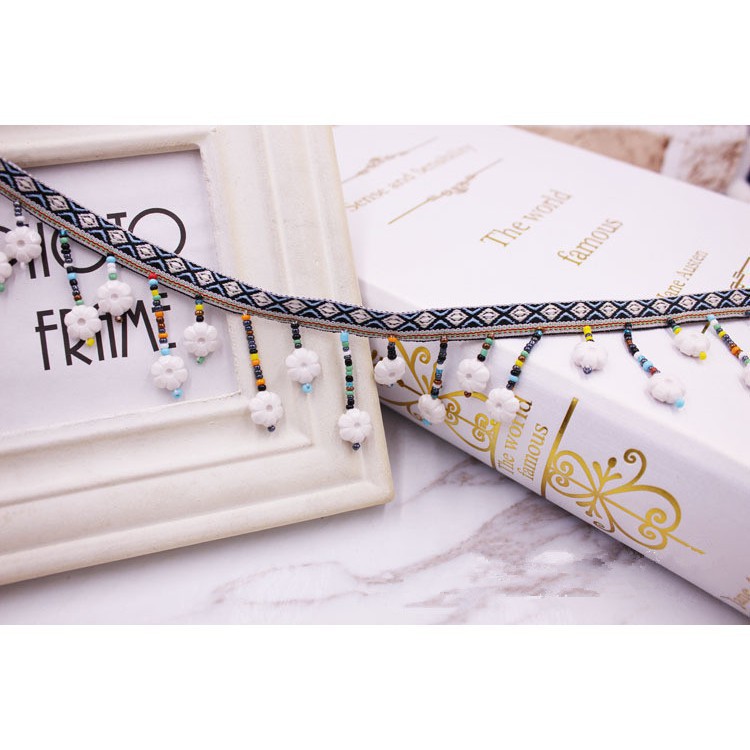 Dải Dây Ruy Băng Tua Rua Hạt Đá Nhiều Màu Sắc